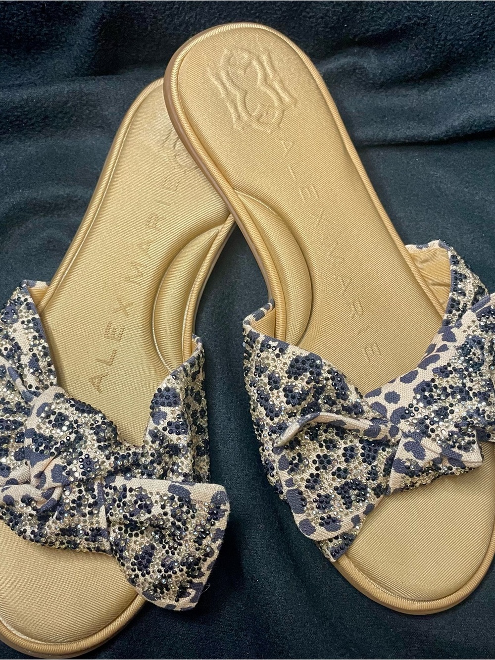 Alex Marie Beige Slide Sandals with Black Animal Print Bow - Picture 4 of 5